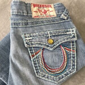 VTG True Religion Joey Super T Jeans Womens Size 30 Rainbow Stitch Denim